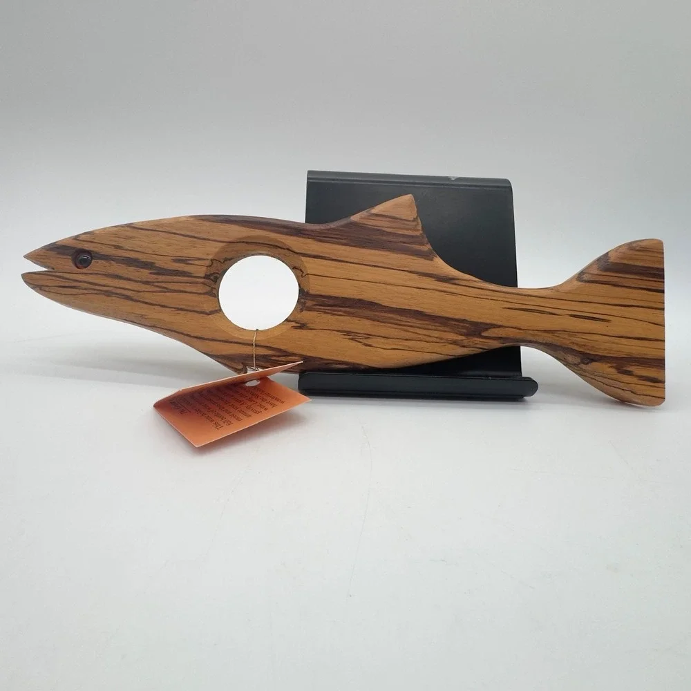 Jorgensen Magic Salmon Zebrawood Floating Wine Bottle Holder Fish New w/ Tags